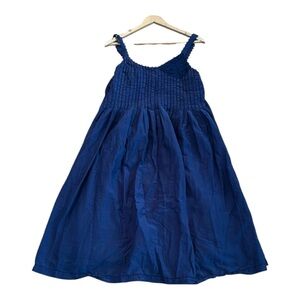 Floral Embroidered Navy Blue Linen Dress